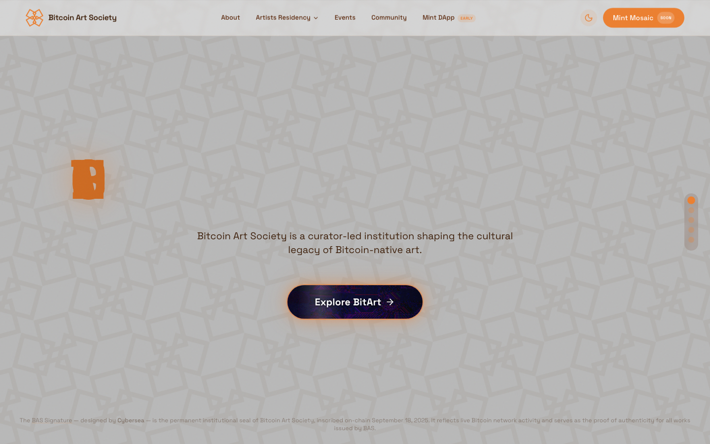 Bitcoin Art Society landing page