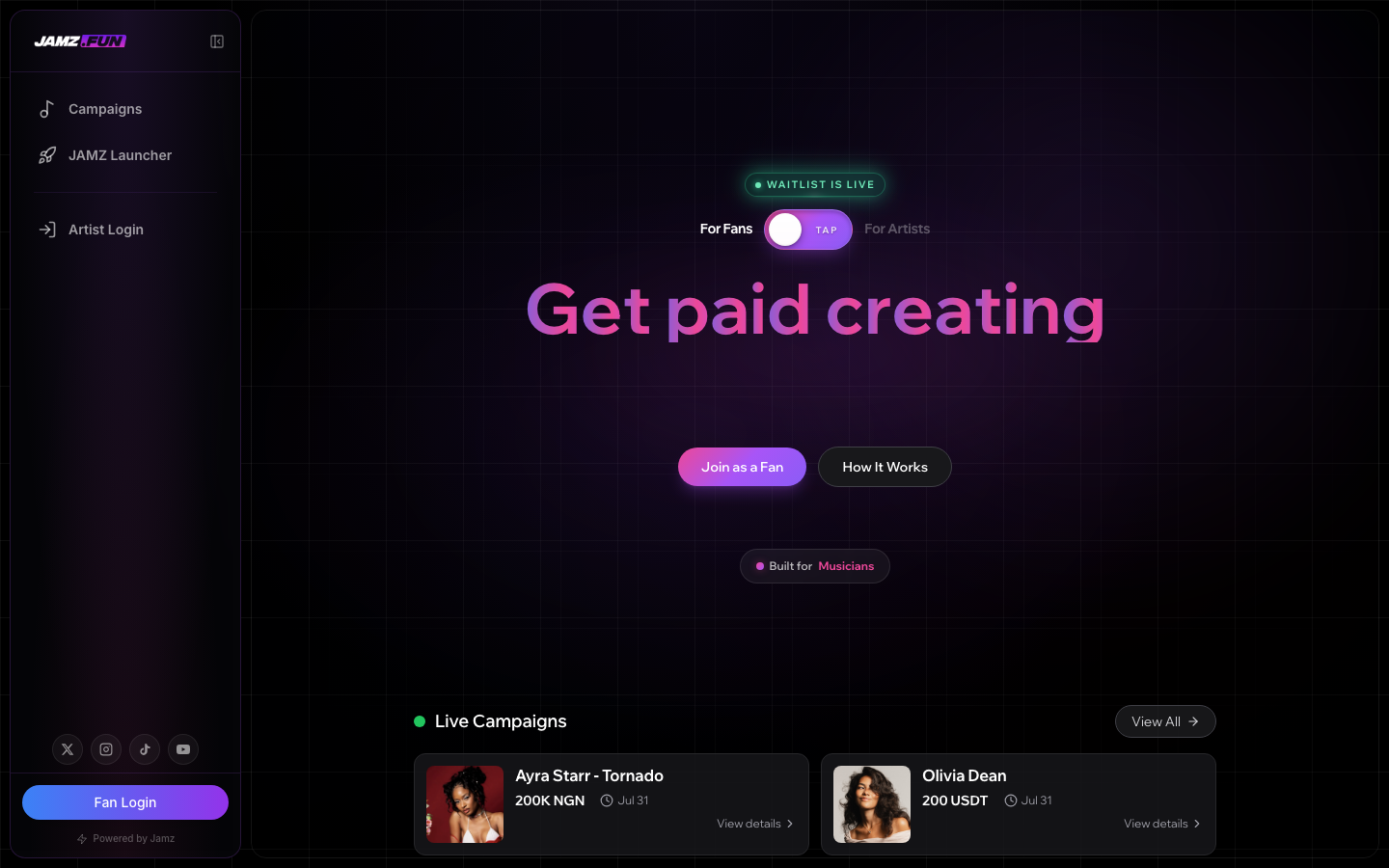 JAMZ.FUN landing page